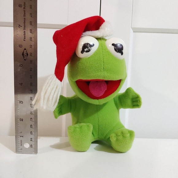 Muppet Babies Santa Hat Kermit Plush Doll Vintage 1987 Christmas Henson - Picture 2 of 10